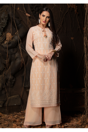 Light Peach Color Designer Georgette Kurti